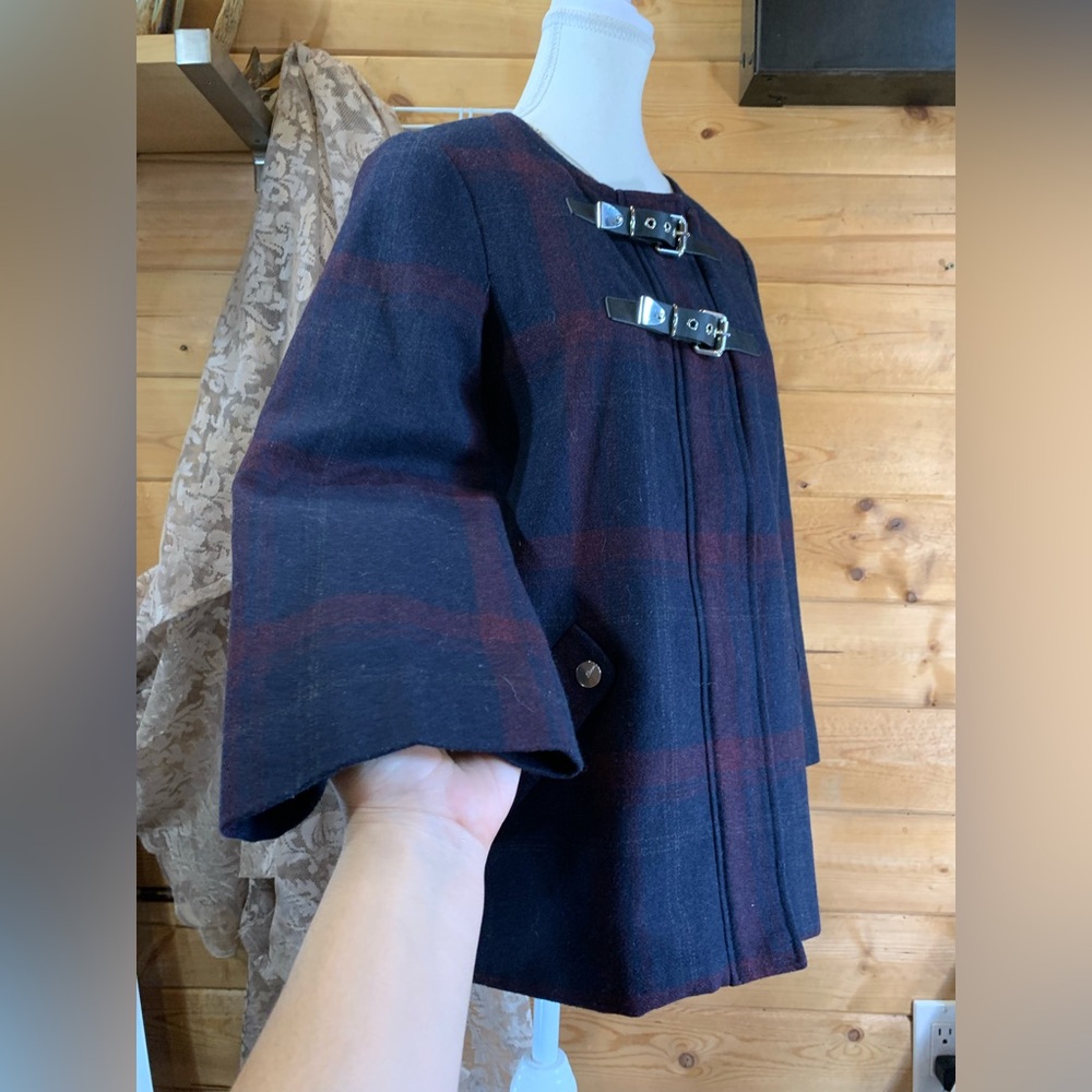 Vintage Guess LA Wool Shacket Navy Plaid Jacket Preppy Twee Coquette XS Cape - Picture 2 of 14